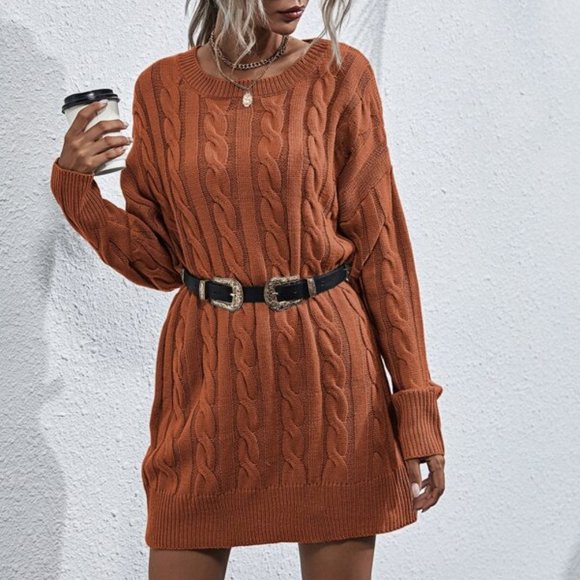 PUMPKIN SPICE Cable Knit Sweater Dress - Picture 5 of 5